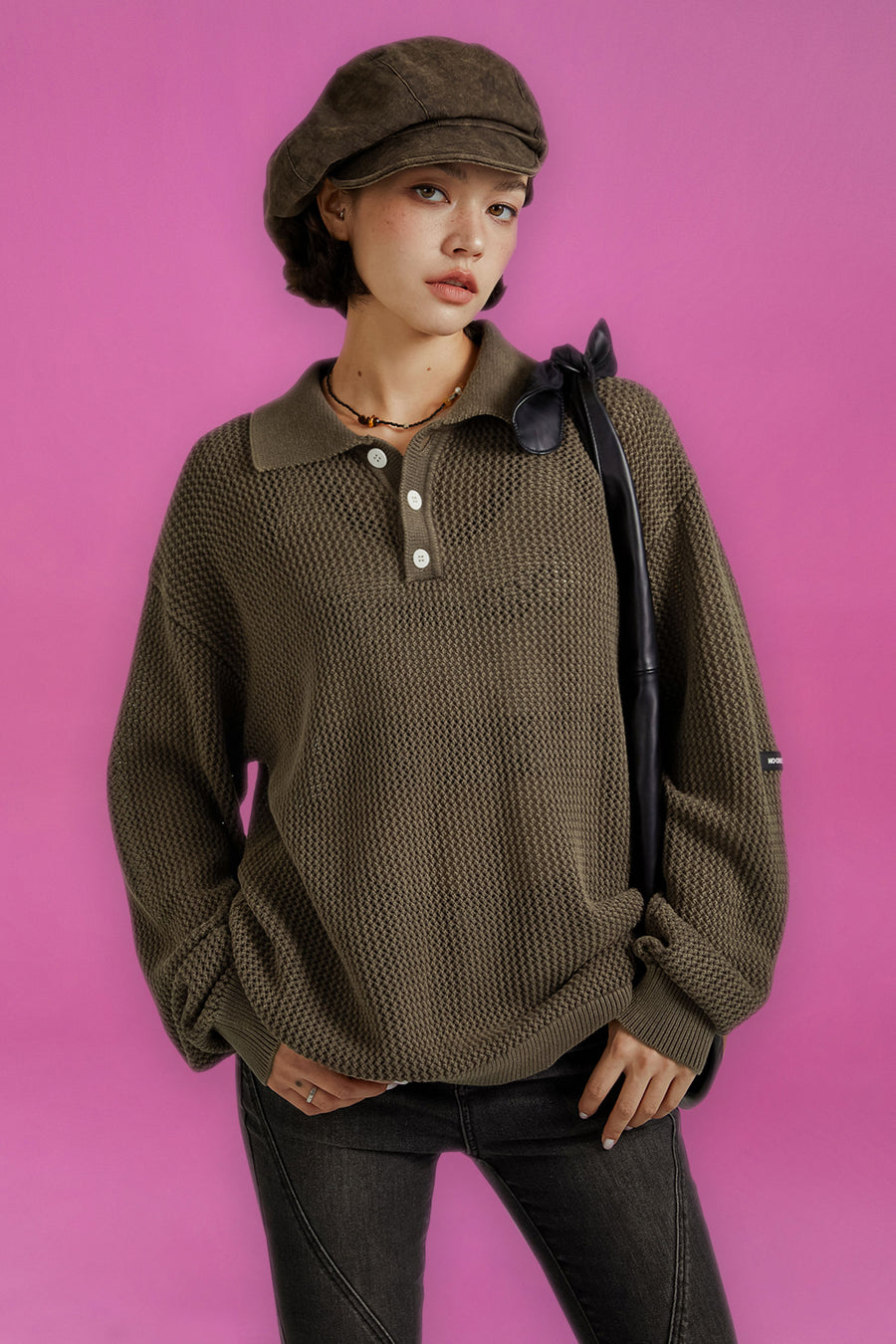 Polo Neck Loose Knit Sweater