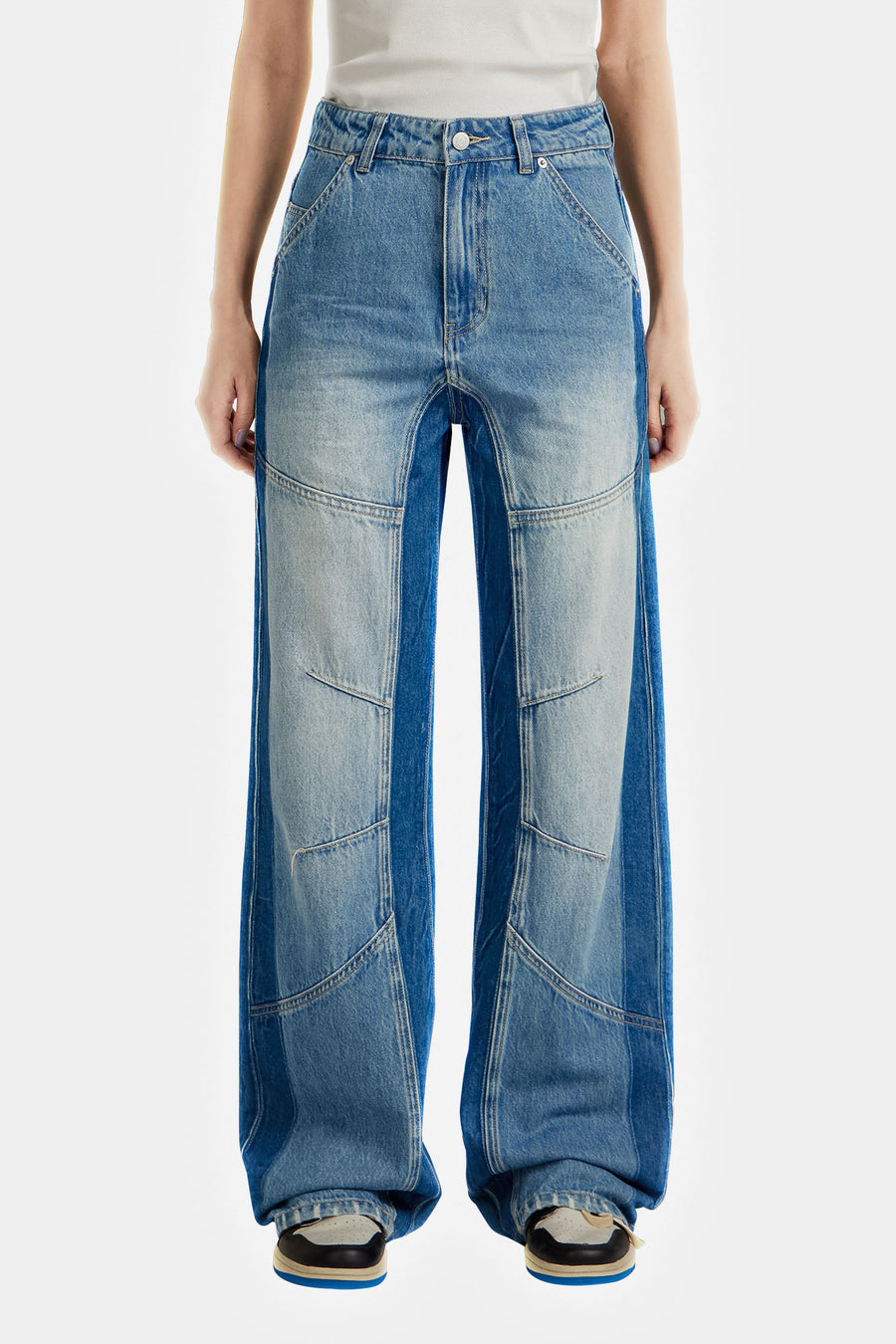 CHUU Washed Distressed Wide Jeans