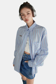 Embroidered Striped Basic Shirt