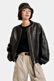 Lined Leather Boxy Jacket