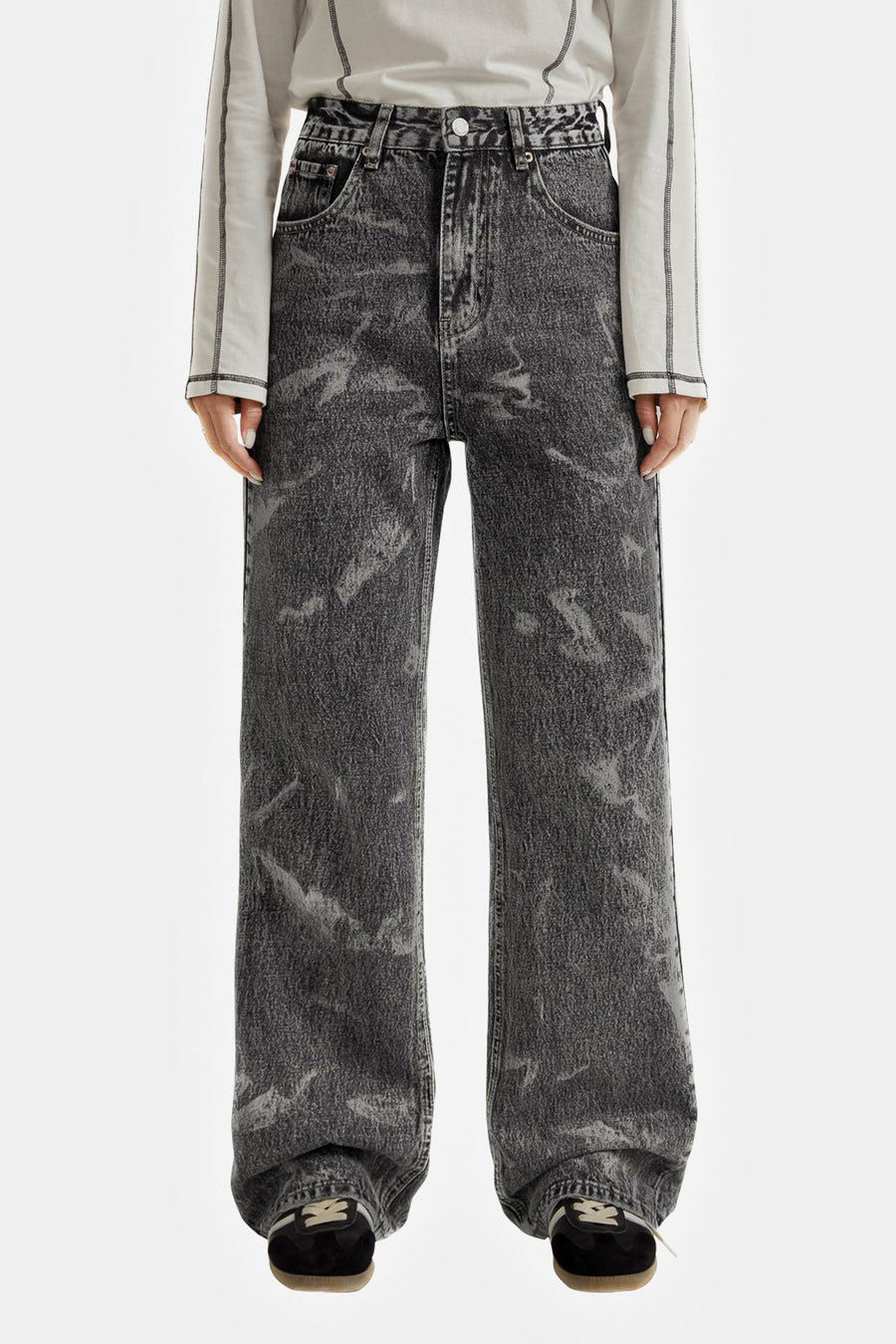 Brush Strokes Wide Grey Jeans