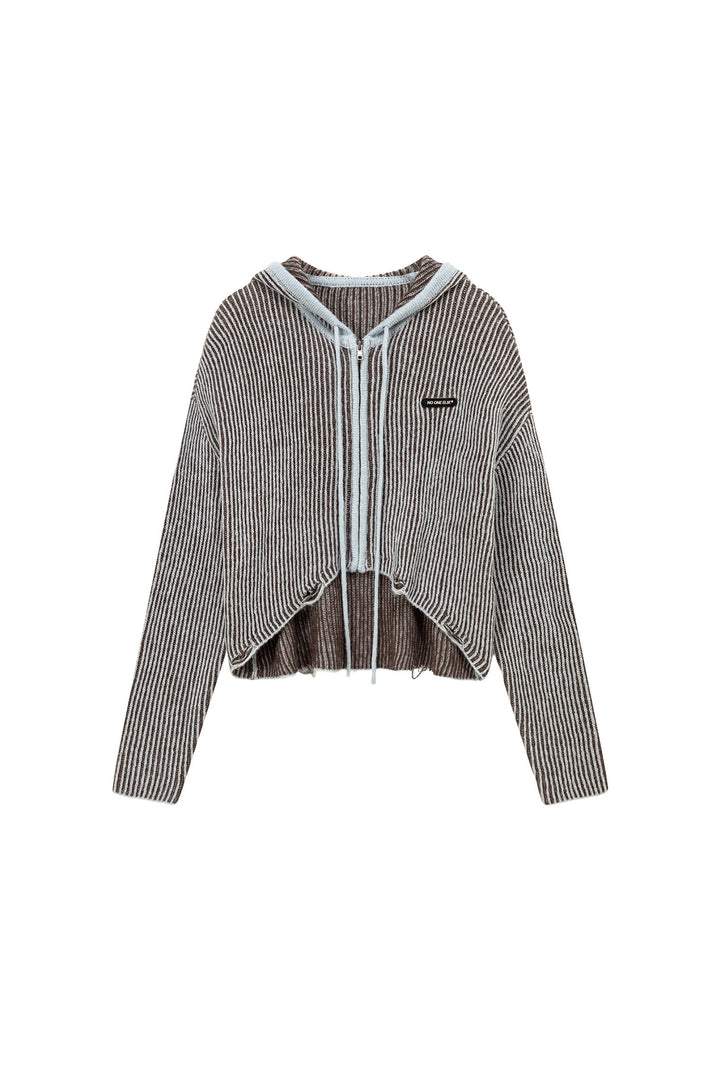 Zip-Up Hooded Knit Cardigan