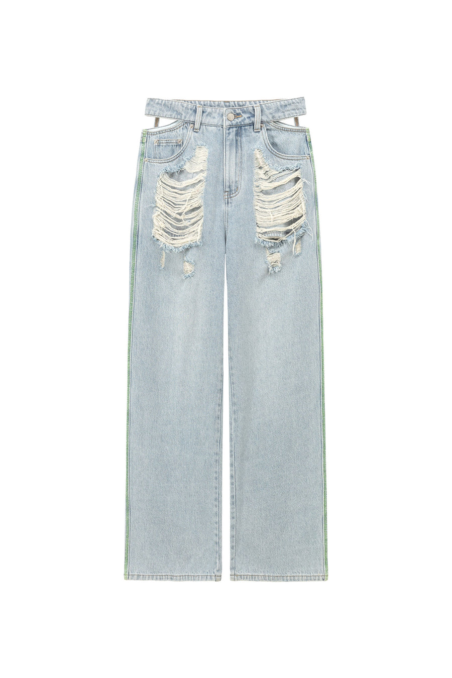 CHUU Side Slit Distressed Ripped Baggy Denim Jeans