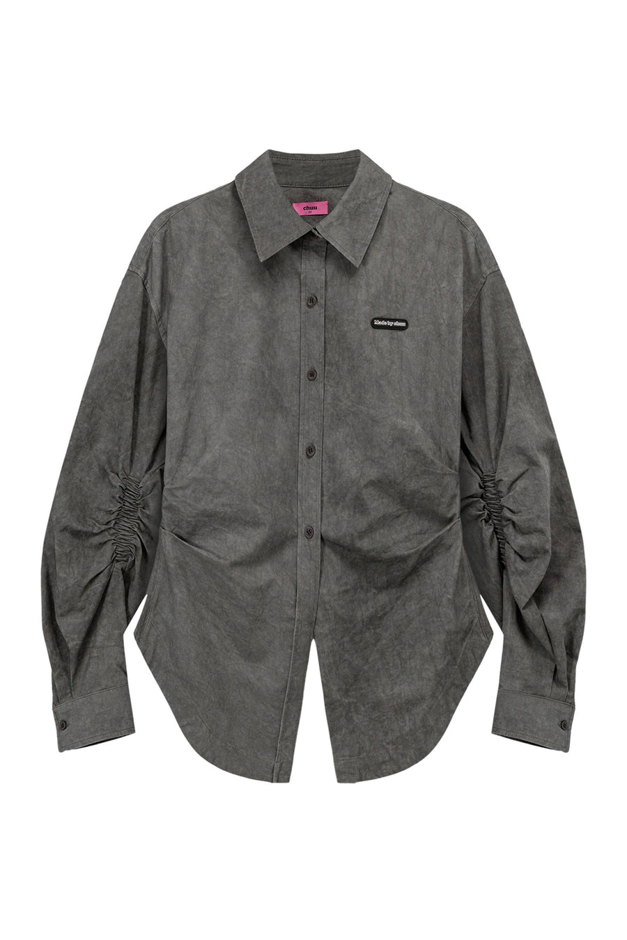 CHUU Shirring Unbalanced Button Shirt