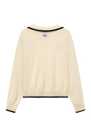 Lettering Open Collar Knit Sweater