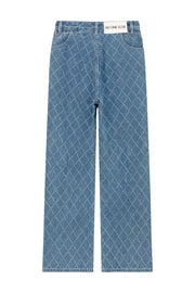 Vintage Argyle Pattern Wide Denim Jeans