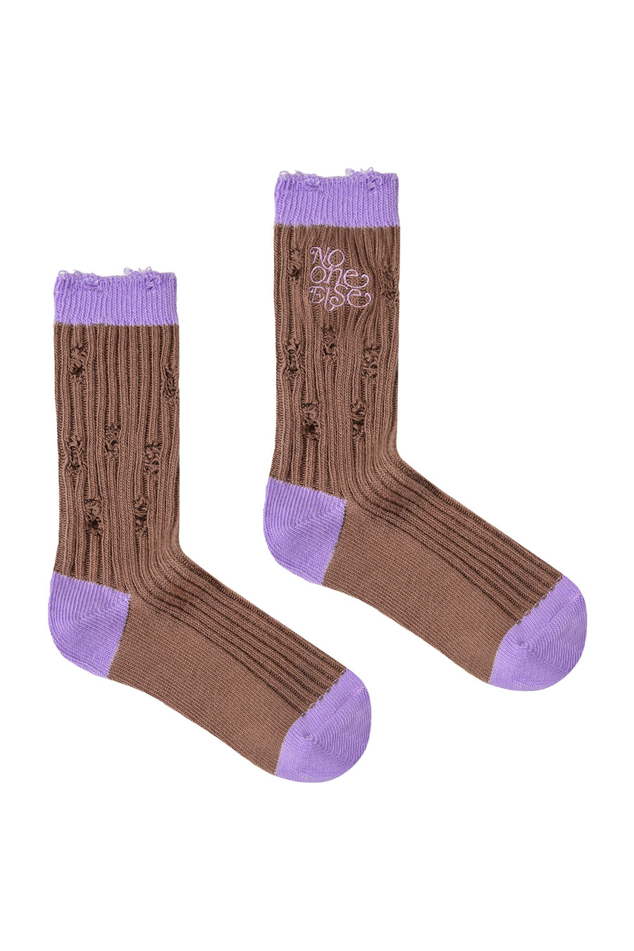 CHUU Distressed Embroidered Color High Socks