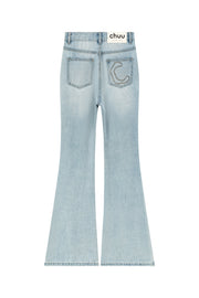 Fringe Stitch Slit Bootcut Denim Jeans