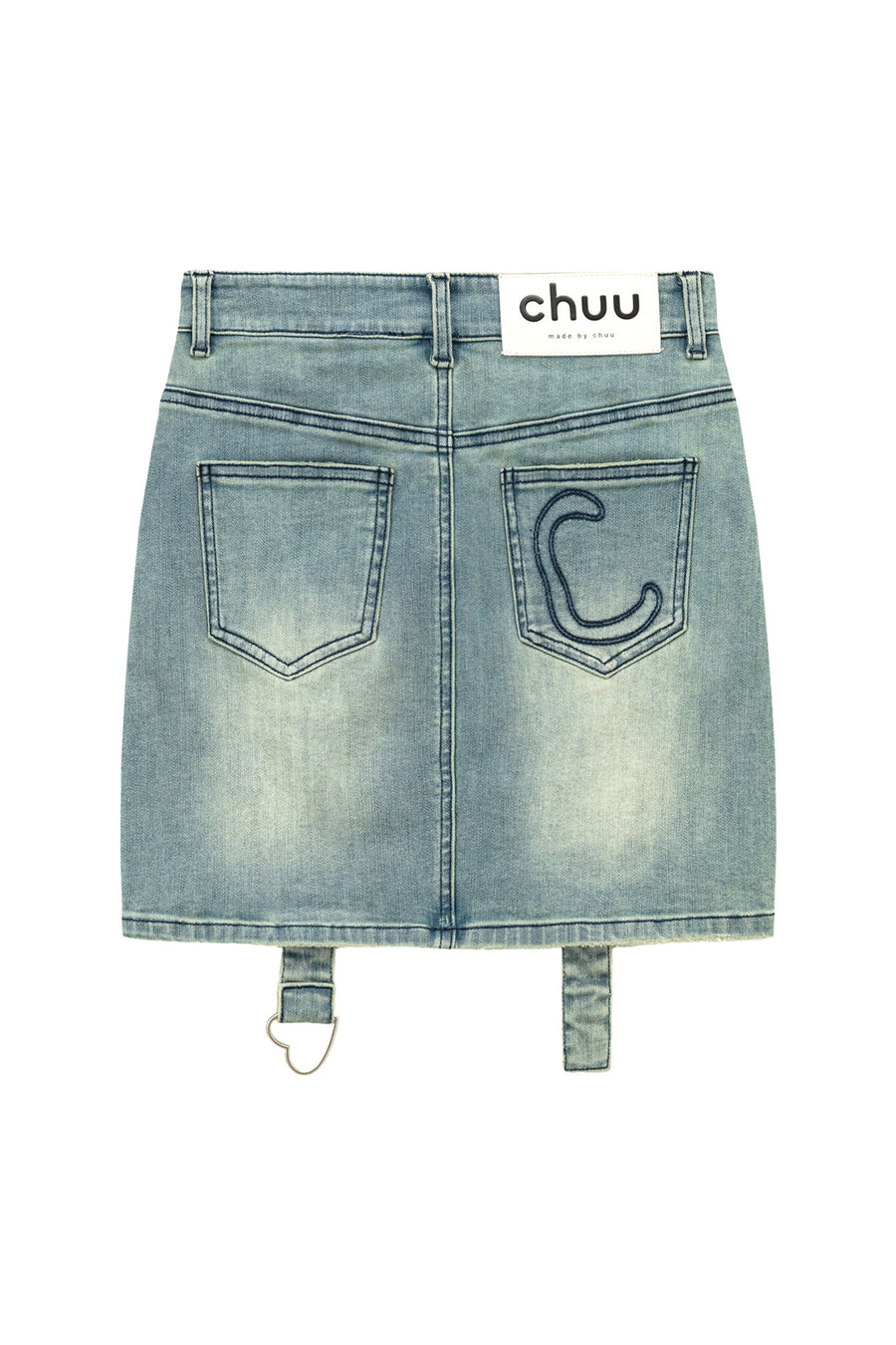 CHUU High Waisted Washed Denim Mini Skirt