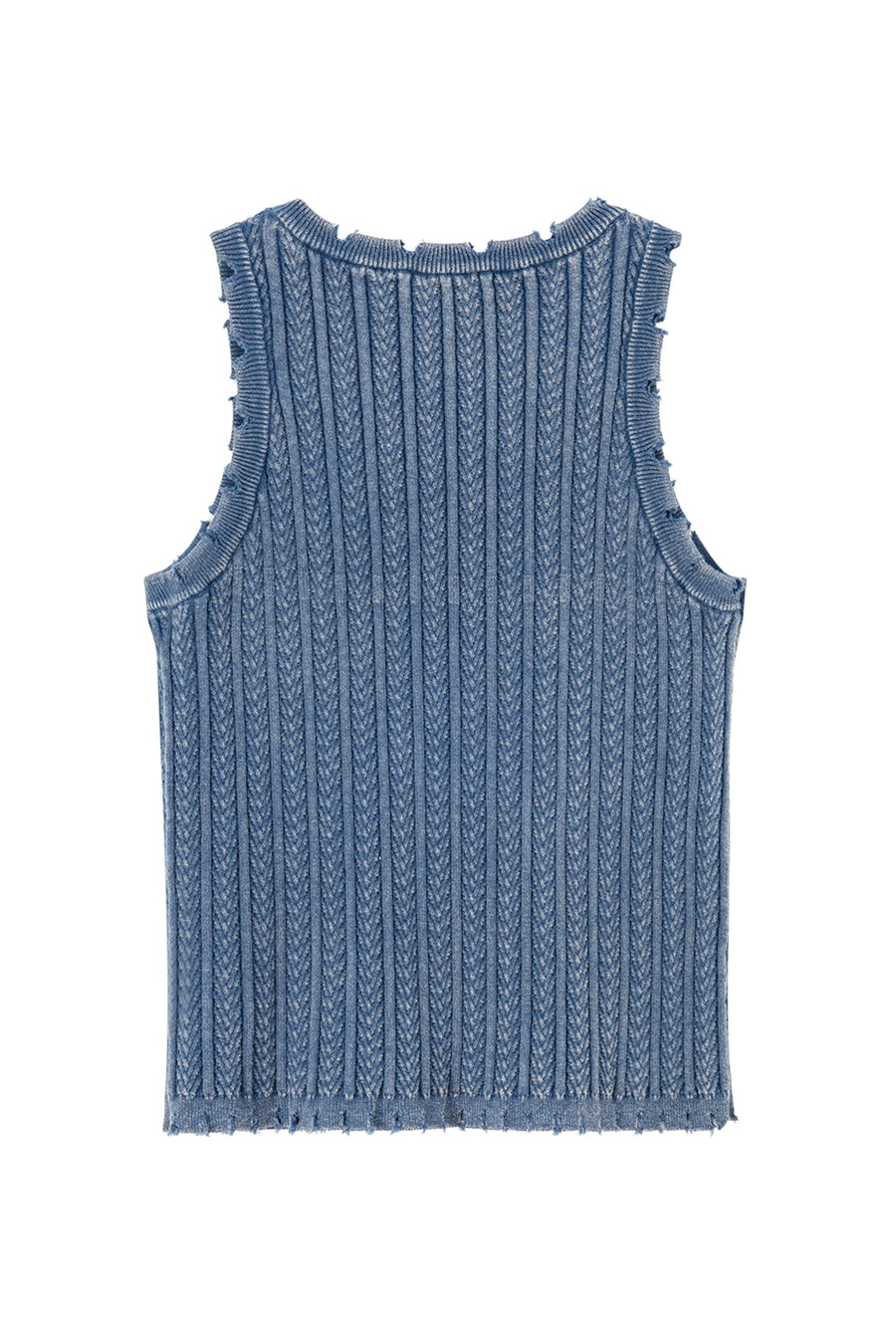 Ribbed Distressed Knit Sleeveless Top