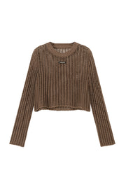See Through Crop Knit Long Sleeve Sweater