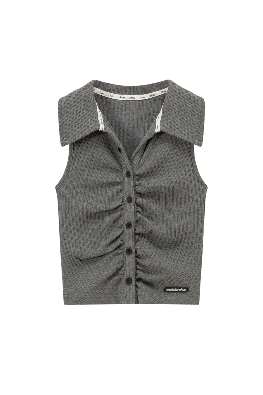 CHUU Shirred Button Color Sleeveless Crop Top