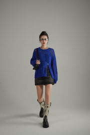 Knitted Design Slit Sweater