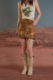 Vintage Wash Leather Mini Skirt