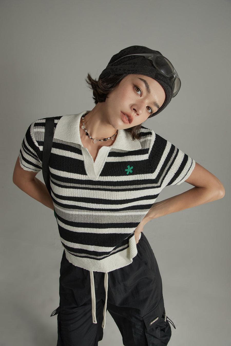 Collar Striped Knit Sweater