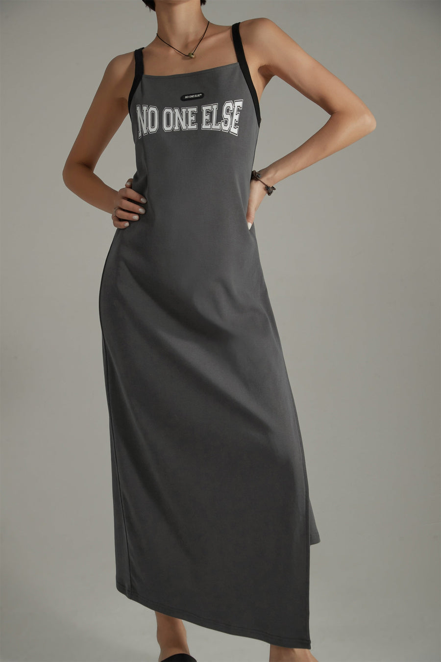 CHUU Logo Basic Unbalanced Strap Long Dress