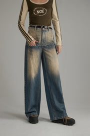 High Waist Loose Wide Leg Washed Wide Jeans