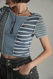 Contrast Striped Slim Cropped T-Shirt