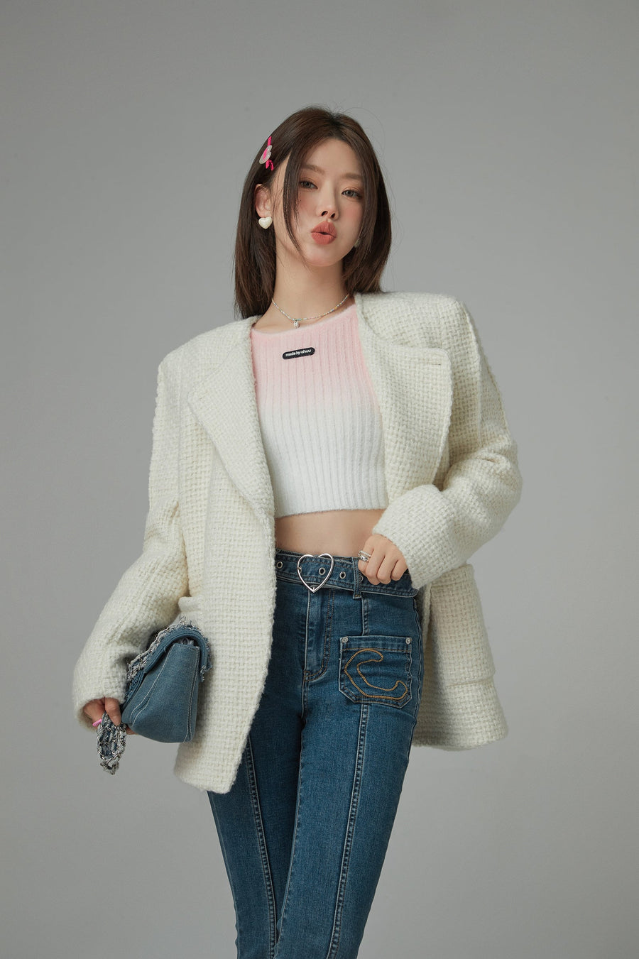 CHUU In A Song Gradient Crop Knit Sweater