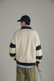 Half Zip-Up Color Striped Sweatshirt