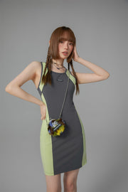 Side Color Contrast Sleeveless Dress