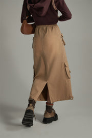 Denim Or Brown Cotton Cargo Skirt