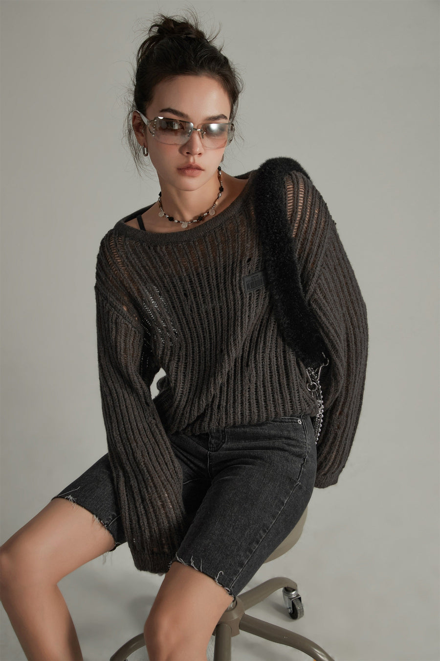 Ribbed Open Knit Loose Fit Sweater