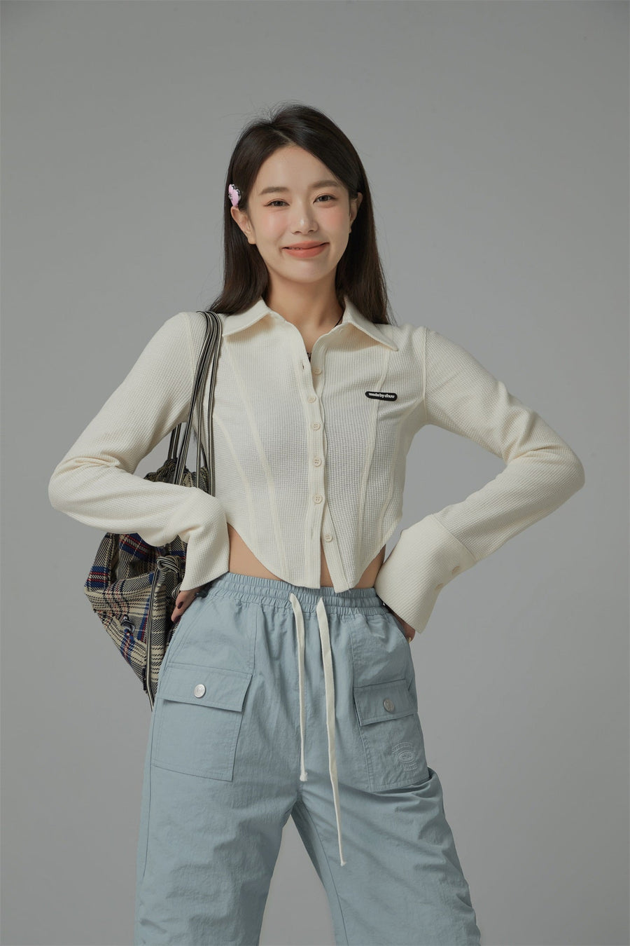 Logo Embroidered Cropped Shirt