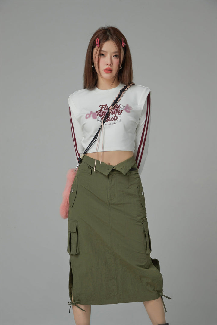 Cargo Pockets Side Shirring Long Skirt
