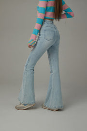 Stitch Distressed Bootcut Denim Jeans