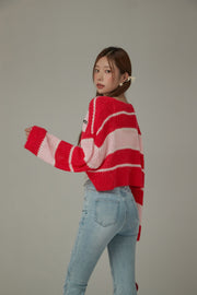 Color Combination Striped Cropped Knit Sweater