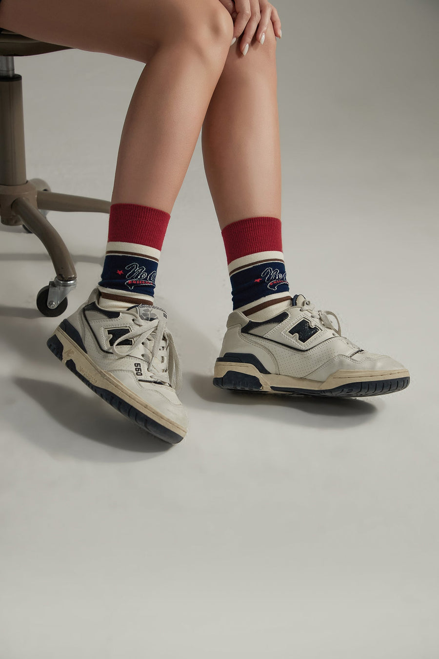 Vintage Basebeall Themed Colorblocked High Socks