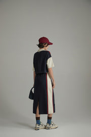 Vintage Distressed Letter Embroidered Long Skirt