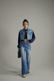 Double Belted Slit Bootcut Denim Jeans