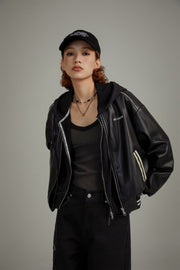 Varsity Leather Zip-Up Jacket
