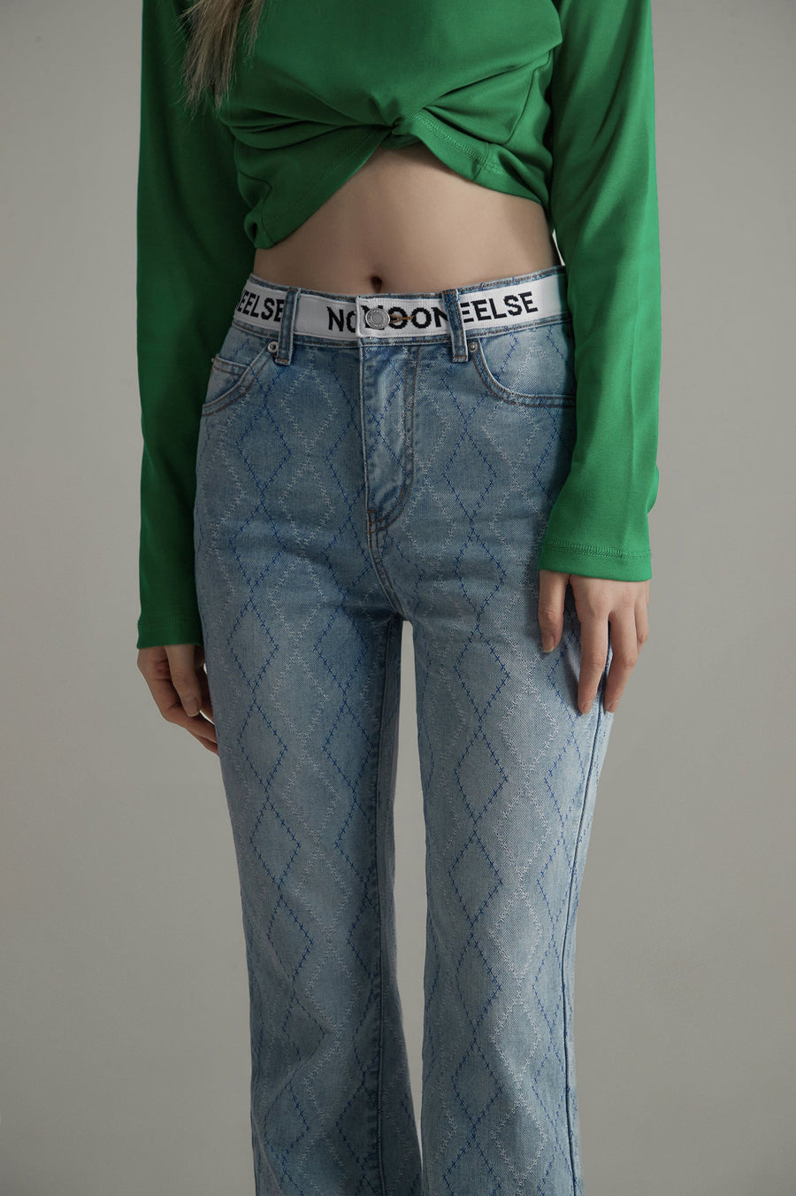 CHUU Argyle Bootcut Denim Jeans