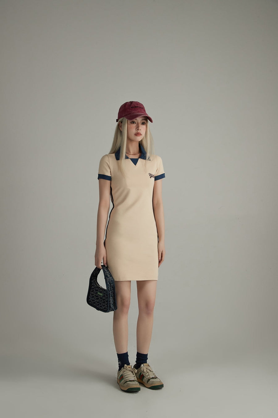 Polo Collar Color Bodycon Mini Dress