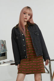 Lettering Polo Collar Casual Dress