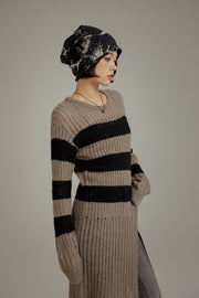 Slit Stripe Knit Long Sweater