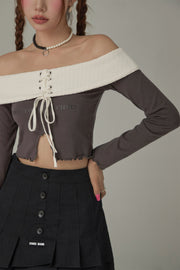 Off The Shoulder Frilly Lace Up Top