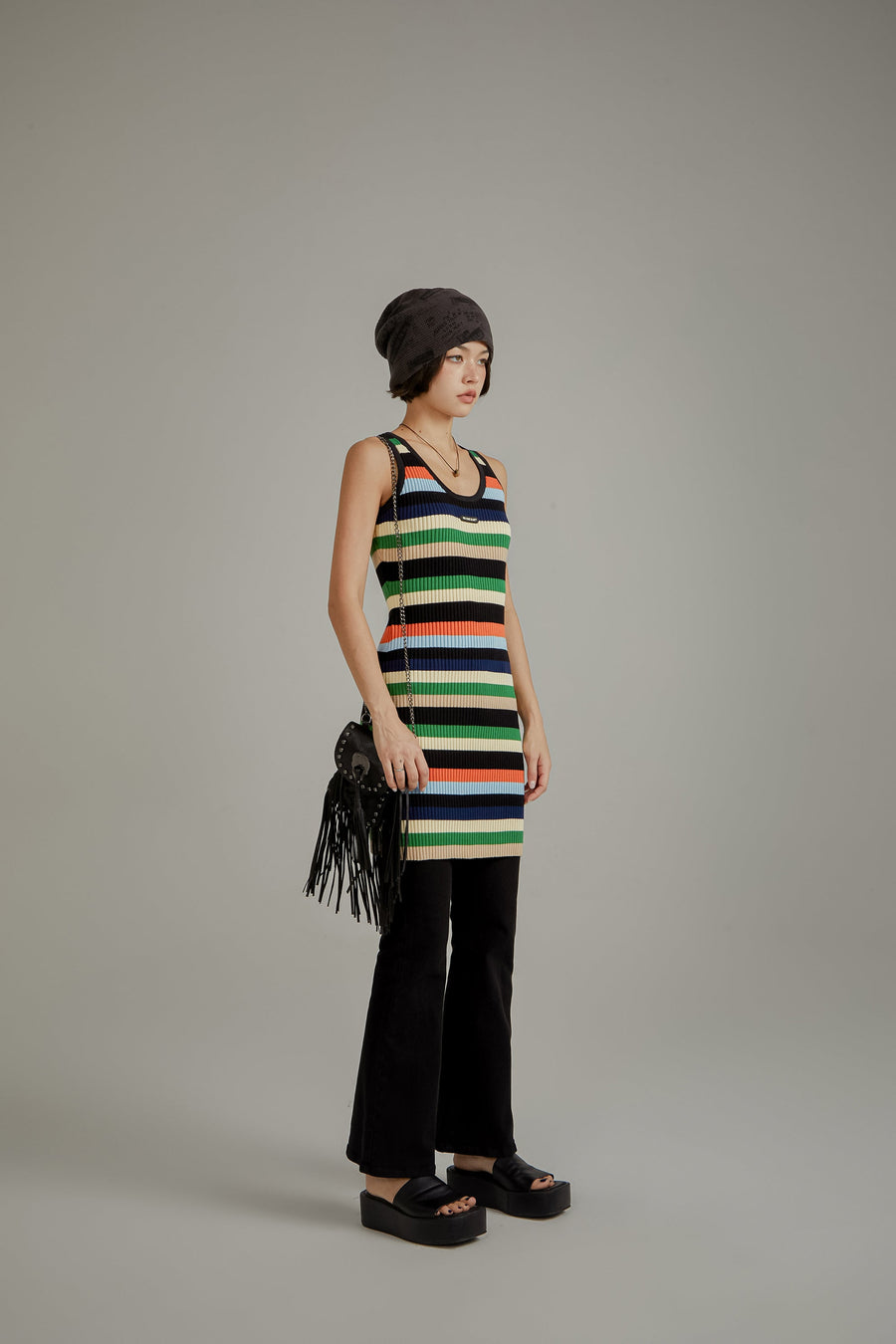 Color Contrast Striped Sleeveless Knit Dress