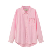 Embroidered Lettering Loose Fit Button Up Shirt
