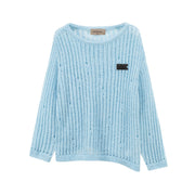 Ribbed Open Knit Loose Fit Sweater
