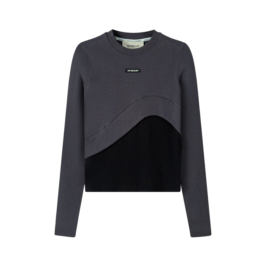 Round Neck Two-Toned Long Sleeve T-Shirt