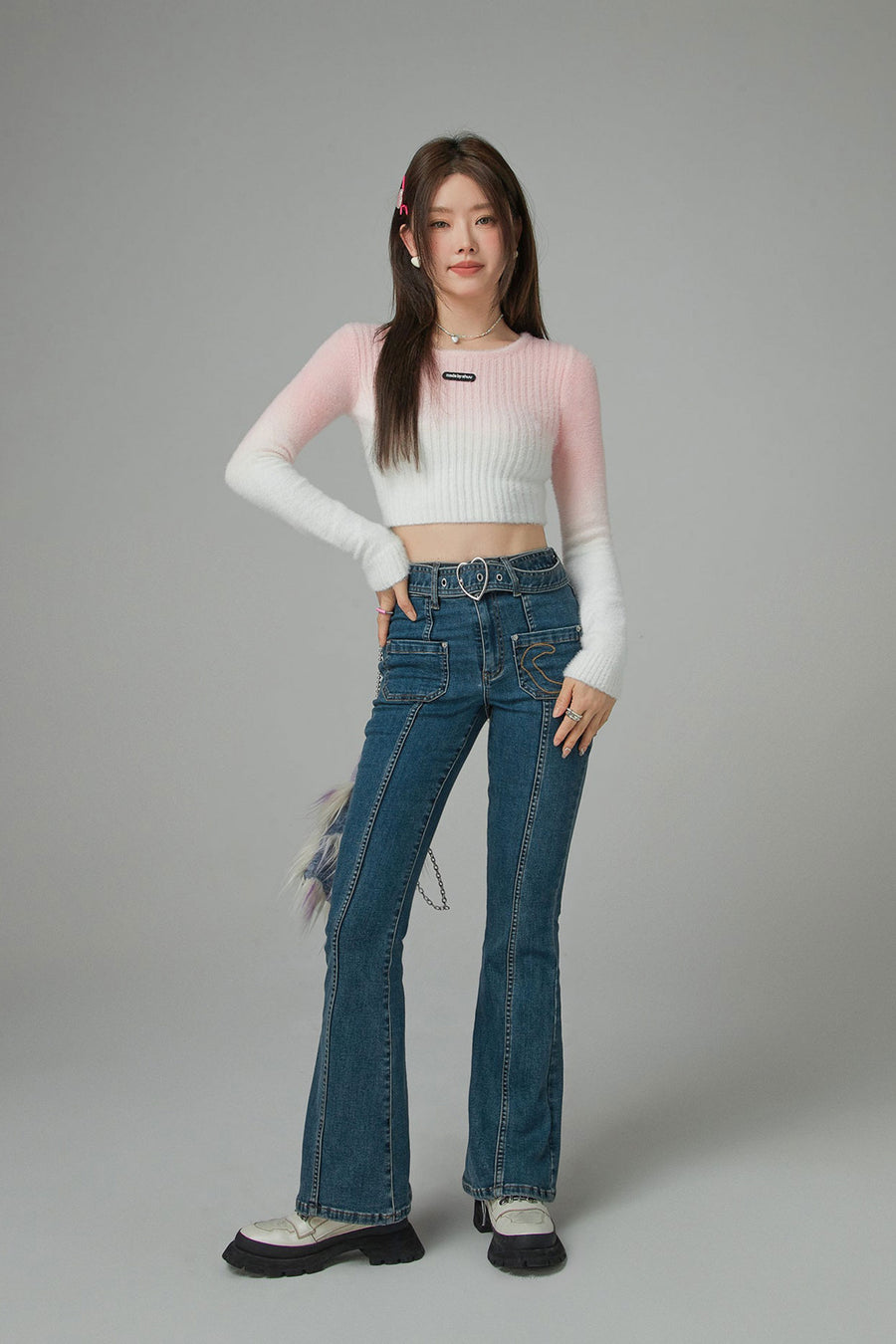 CHUU In A Song Gradient Crop Knit Sweater