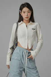 Logo Embroidered Cropped Shirt